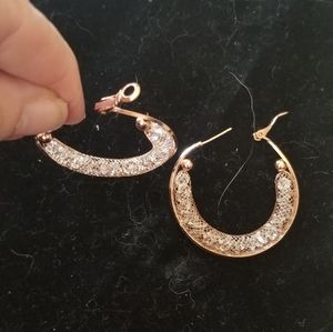 Rose Gold and Crystal Earrings 1.5 inches
